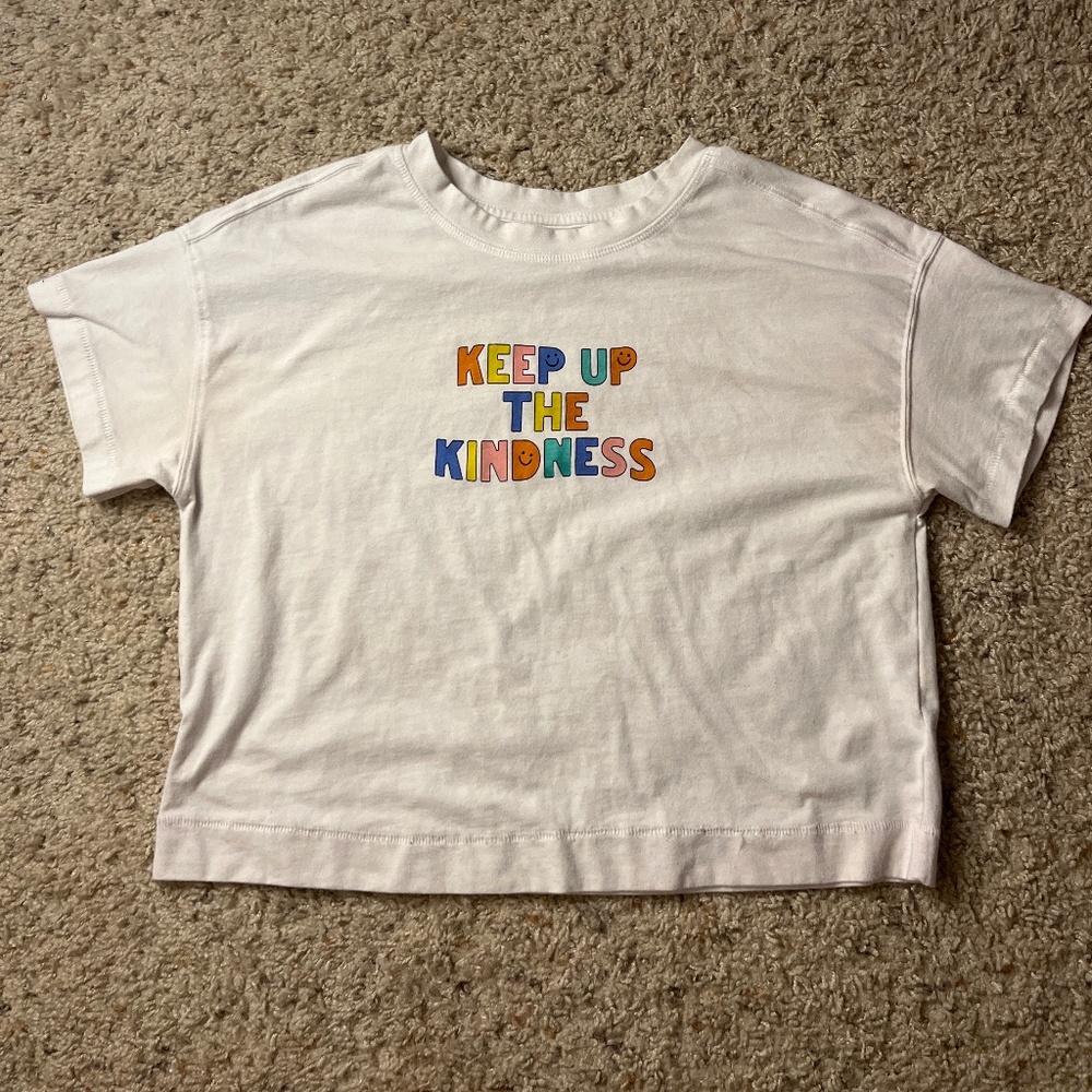 White “Keep Up The Kindness” Crop Top
